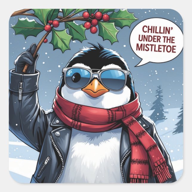 Cool Christmas Penguin Design – “Chillin’ Square Sticker (Front)