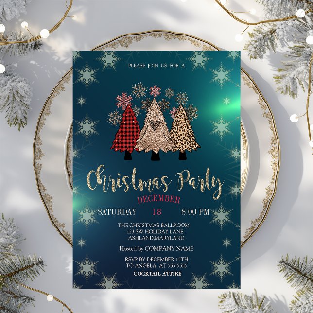 Cool Christmas Pine Trees,Green Company Party  Invitation (Creator Uploaded)