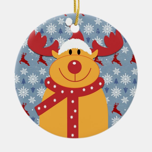 Cool Christmas Reindeer Ceramic Ornament (Front)