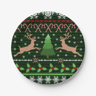 Cool Christmas Sweater Pattern Paper Plate