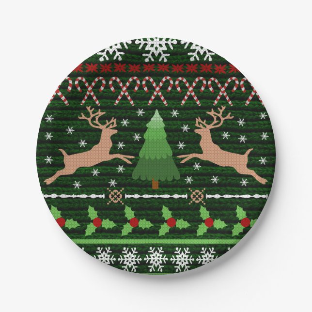 Cool Christmas Sweater Pattern Paper Plates (Front)
