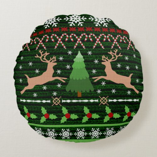 Cool Christmas Sweater Pattern Round Pillow