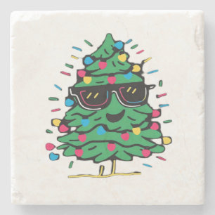 Cool Christmas Tree Classic Stone Coaster