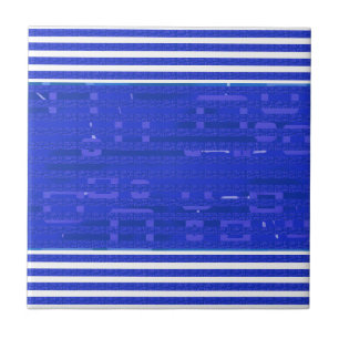 Cool Circuit Blue Geometric Stripes  Ceramic Tile