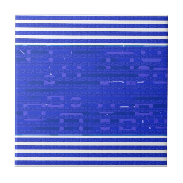 Cool Circuit Blue Geometric Stripes  Ceramic Tile (Front)