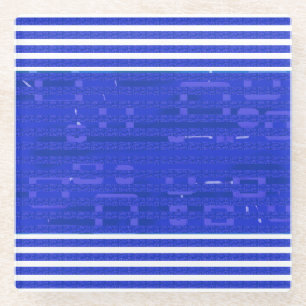 Cool Circuit Blue Geometric Stripes Glass Coaster