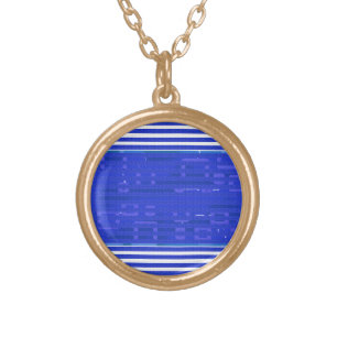 Cool Circuit Blue Geometric Stripes  Gold Plated Necklace