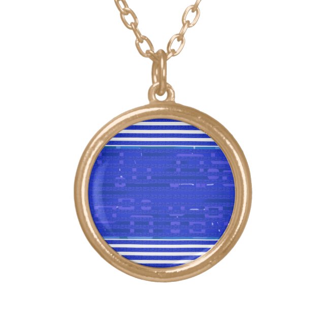 Cool Circuit Blue Geometric Stripes  Gold Plated Necklace (Front)
