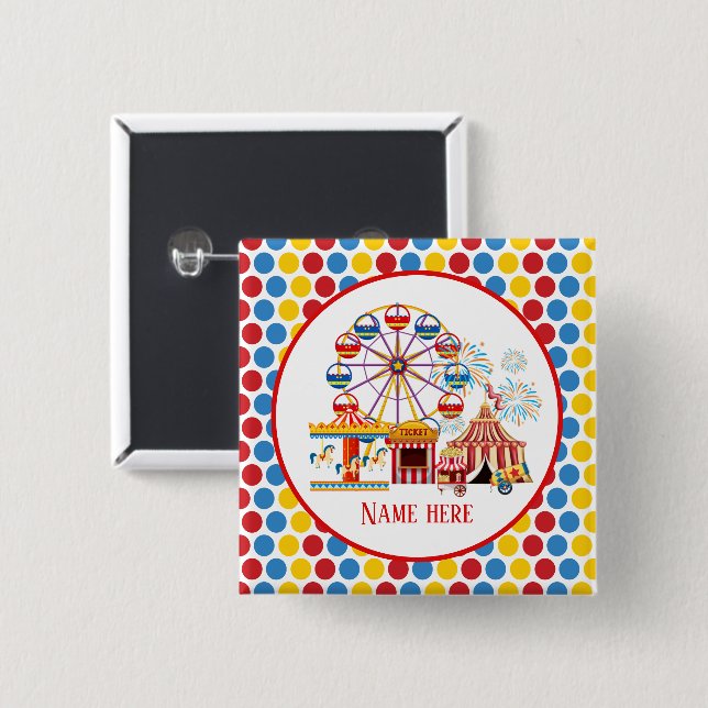 cool circus theme park festival add text button (Front & Back)