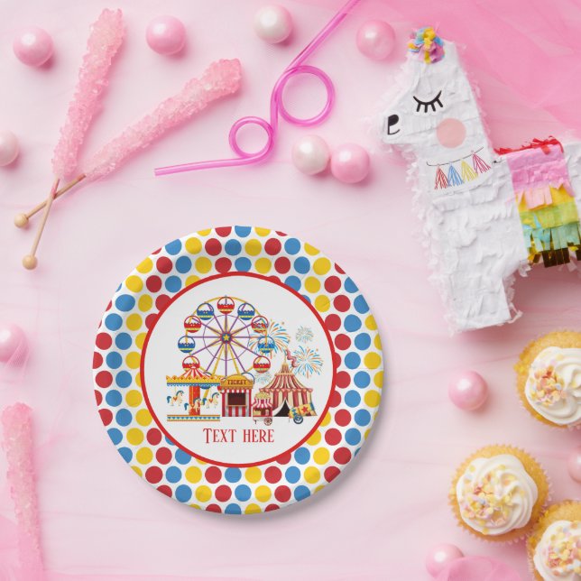 cool circus theme park festival add text paper plates (Party)