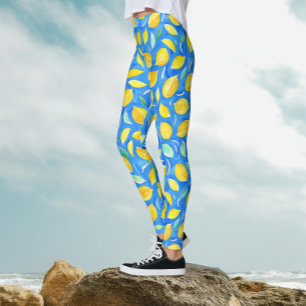Cool Citrus Fresh Lemons Watercolor Pattern Leggings