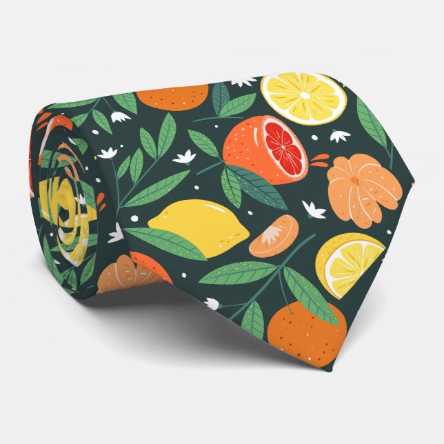 cool citrus fruit tiled pattern neck tie (Rolled)