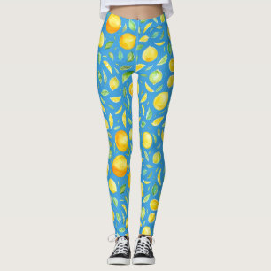 Cool Citrus Yellow Turquoise Watercolor Pattern Leggings