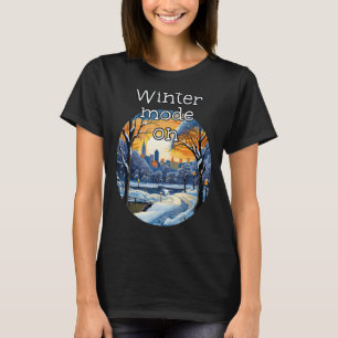 Cool City Snow Park with Lake for Winter Mode on T-Shirt