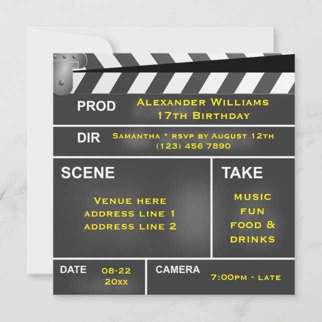 Cool Clapper Board 17th Birthday Invitation (Front)