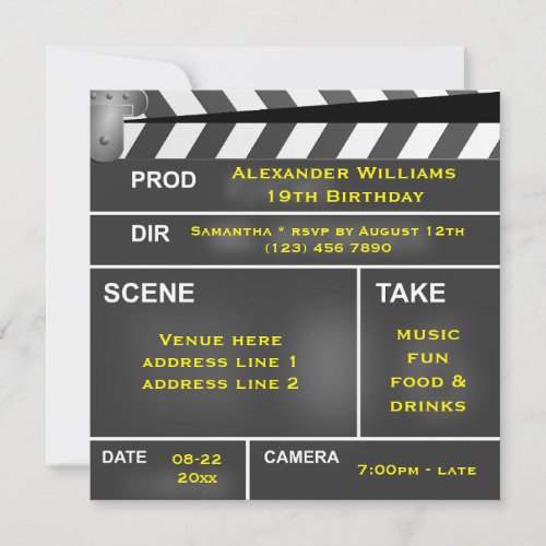 Cool Clapper Board 19th Birthday Invitation