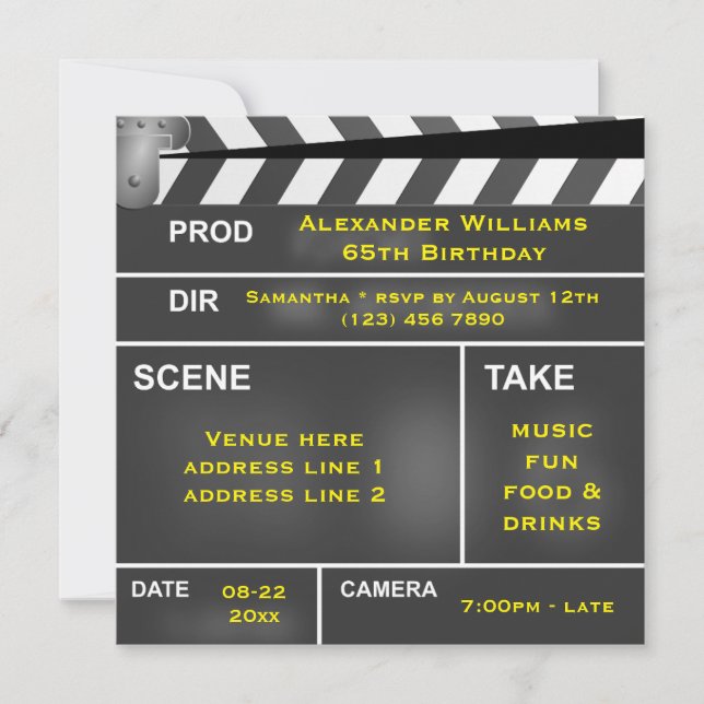 Cool Clapper Board 65th Birthday Invitation (Front)