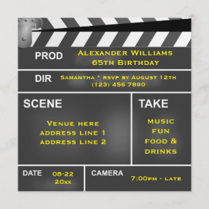 Cool Clapper Board 65th Birthday Invitation
