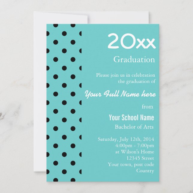 cool, classic aqua blue & balck graduation invitation (Front)