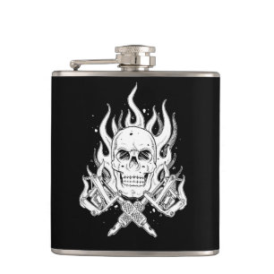 Cool classic black white tattoo skull flame tool flask