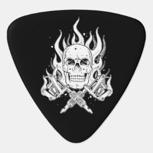 Cool classic black white tattoo skull flame tools guitar pick