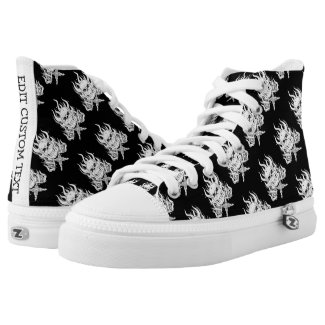 Cool classic black white tattoo skull flame tools High-Top sneakers