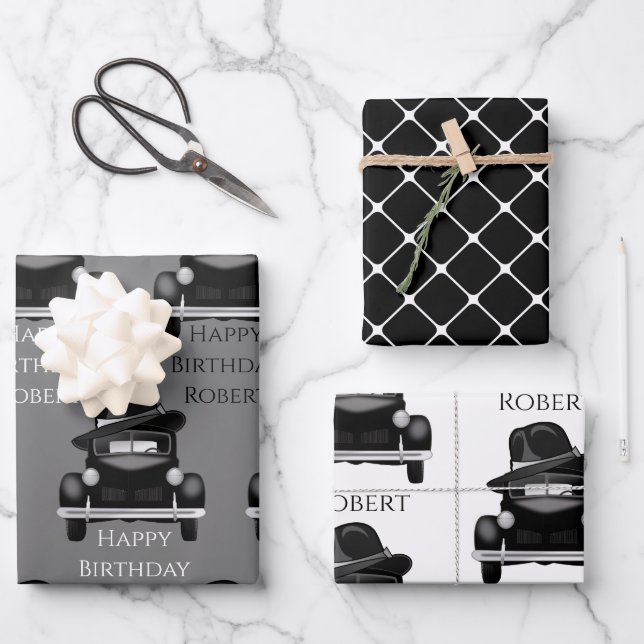 Cool & Classic Car Personalized Wrapping Paper Sheets (Front)