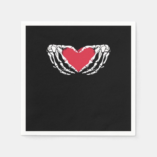Cool Classic Funny Skeleton Hands Heart - Valentin Napkins (Front)