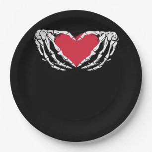 Cool Classic Funny Skeleton Hands Heart - Valentin Paper Plates