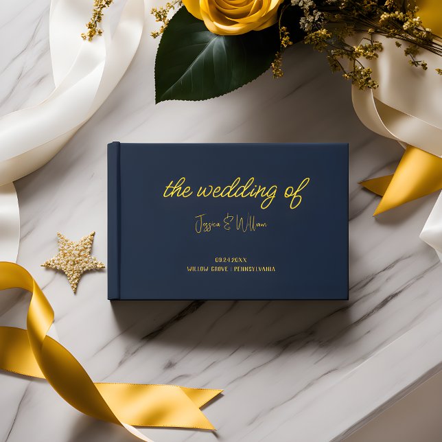 Cool Classic Navy Blue and Gold Wedding Guest Book (Creator Uploaded)