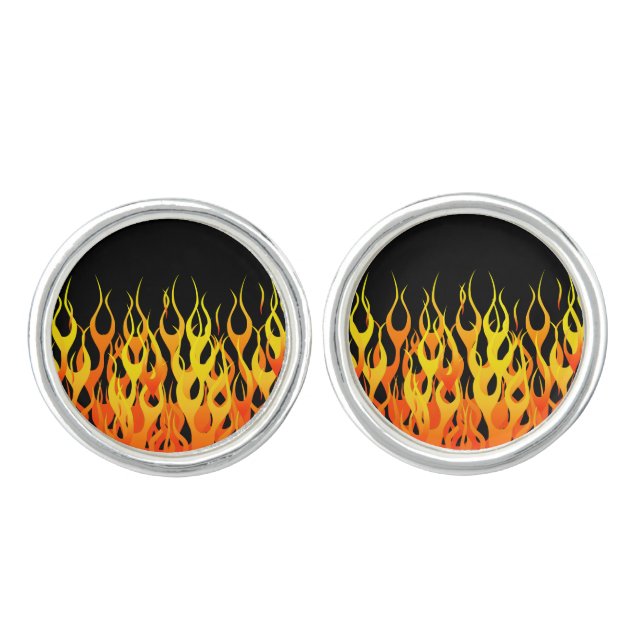 Cool Classic on Black Racing Flames Cufflinks (Front)