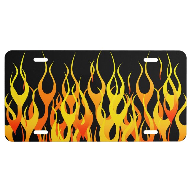 Cool Classic on Black Racing Flames License Plate (Front)