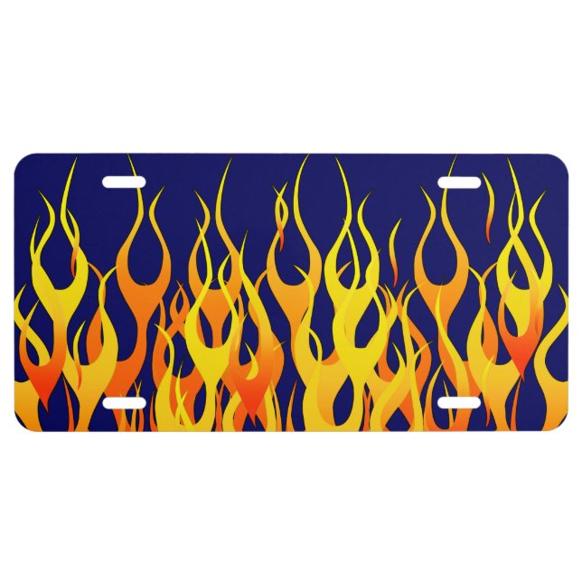 Cool Classic on Blue Racing Flames License Plate (Front)