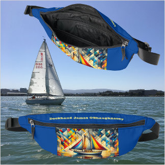 Cool Classic Sailboat, Abstract Geometric Pattern Fanny Pack
