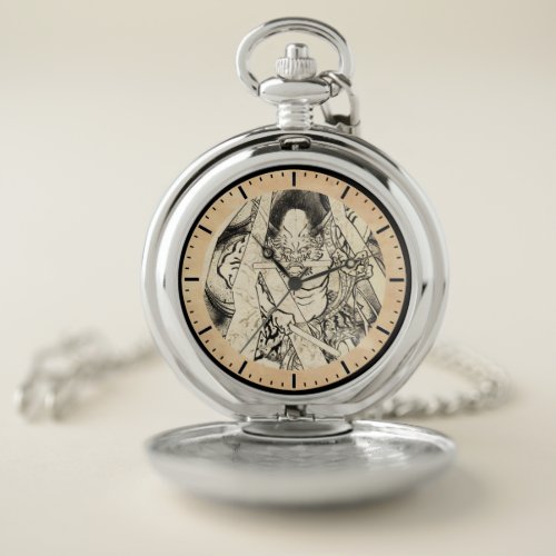 Cool classic vintage japanese demon ink tattoo art pocket watch