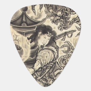 Cool classic vintage japanese demon ink tattoo guitar pick