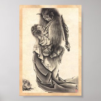 Cool classic vintage japanese demon ink tattoo poster