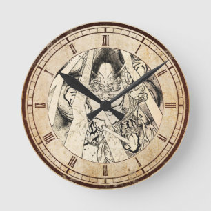 Cool classic vintage japanese demon ink tattoo round clock