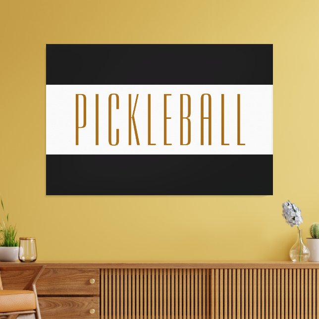Cool Classy Pickleball Text Black White Stripes Canvas Print (Insitu(LivingRoom))