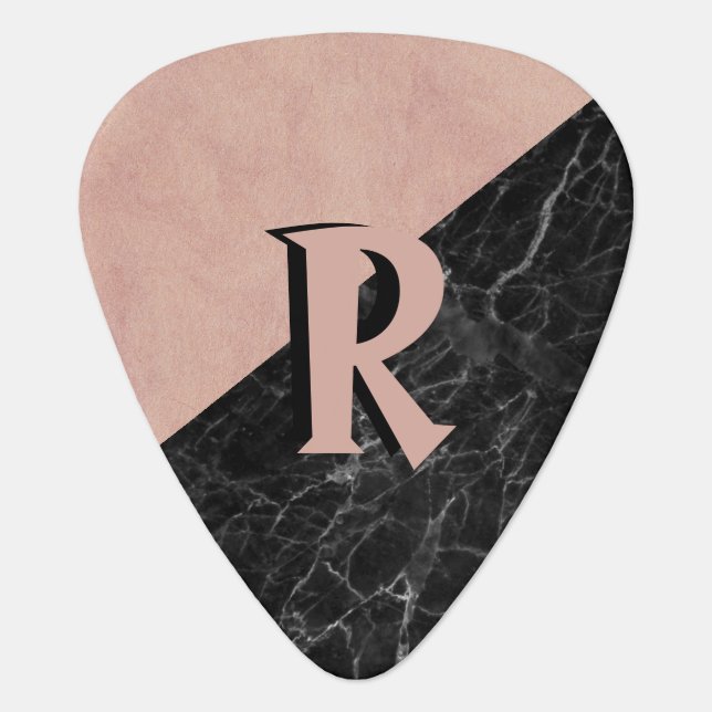 Cool Classy Pink Black Marble Monogram Custom  Gui Guitar Pick (Front)