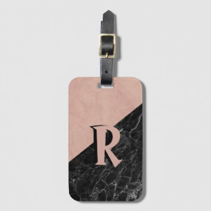 Cool Classy Pink Black Marble Monogram Custom Luggage Tag