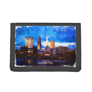 Cool Cleveland Ohio USA Watercolor Cityscape View Tri-fold Wallet