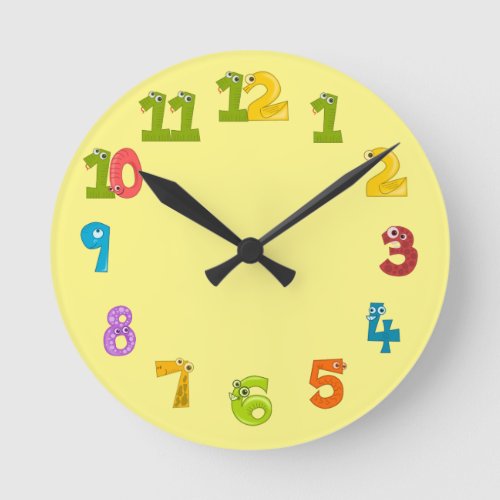 Cool Clock with Animals on Yellow for Kids Room
