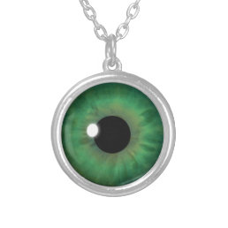 Cool Closeup Green Eye Iris Eyeball Custom Silver Plated Necklace