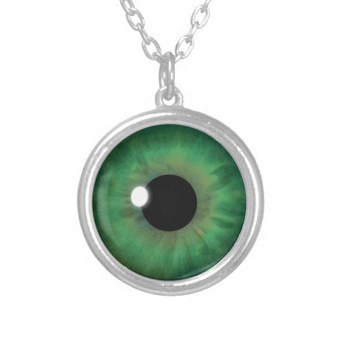 Cool Closeup Green Eye Iris Eyeball Custom Silver Plated Necklace