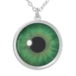 Cool Closeup Green Eye Iris Eyeball Custom Silver Plated Necklace