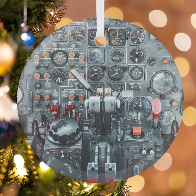 Cool Cockpit Airplane Photo Aviation Aircraft Glass Ornament (Creator Uploaded)