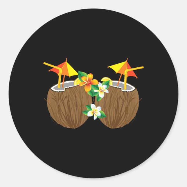 Cool Coconut Drinks Breast Funny Palm Tree Juice D Classic Round Sticker (Front)
