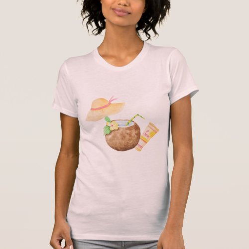 cool coconut water sun tan lotion beach design T_Shirt