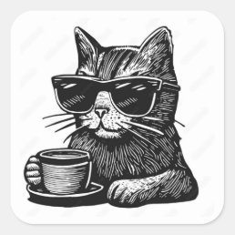 Cool Coffee Cat Square Sticker